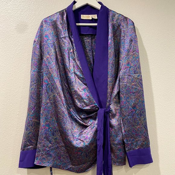 Vintage Victoria's Secret Royal Purple Satin Paisley Robe - Picture 1 of 15